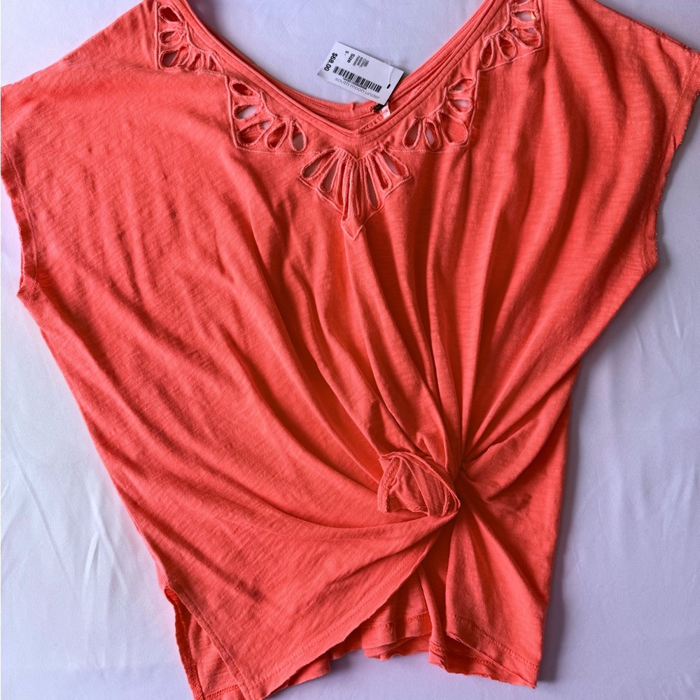 Coral Women's Free People Eyelet cut out Top Embroidered Detail size Small NWT
